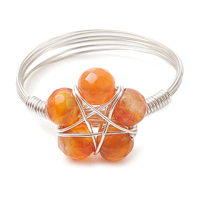 Flower Natural Green Aventurine & Carnelian & Amethyst & Apatite Finger Rings RJEW-TA00158-1