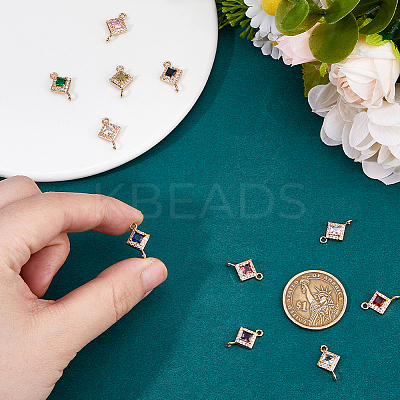 11Pcs 11 Colors Brass Pave Cubic Zirconia Connector Charms KK-HS0001-95-1