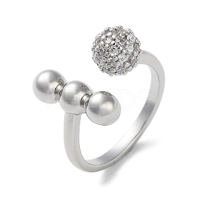 Round Brass Rhinestone Open Cuff Rings for Women RJEW-P112-02B-P-1
