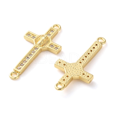 Rack Plating Brass Cubic Zirconia Religion Cross Connector Charm KK-C084-11A-G-1