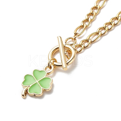 Alloy Enamel Clover Pendant Necklace with Brass Chains for Women NJEW-JN04087-1