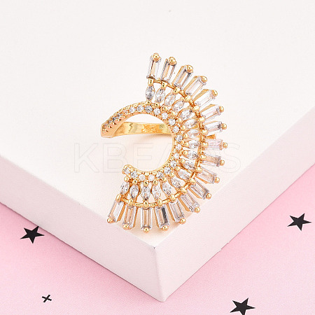 Brass Micro Pave Clear Cubic Zirconia Cuff Rings for Women KK-T074-05G-1