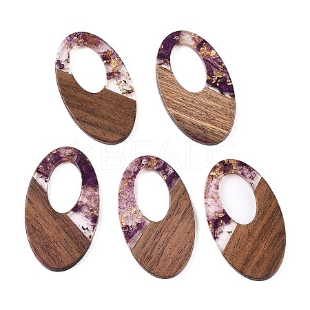 Transparent Resin and Walnut Wood Pendants RESI-T057-02H-1