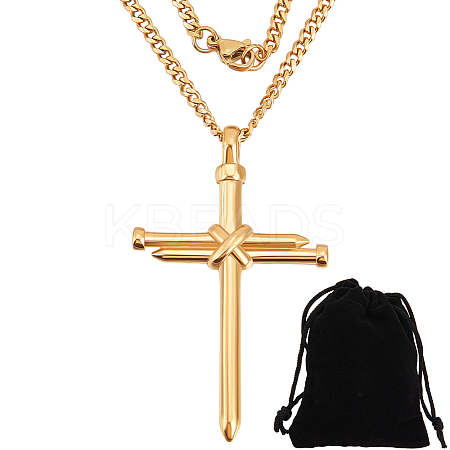 DIY 304 Stainless Steel Nail Cross Pendant Necklace Making Kits DIY-BBC0002-32G-1