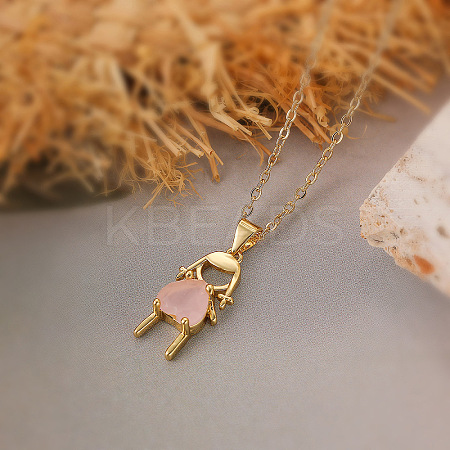 Girl Brass Pave Cubic Zirconia Pendant Necklaces FS-WGEF7B2-02-1