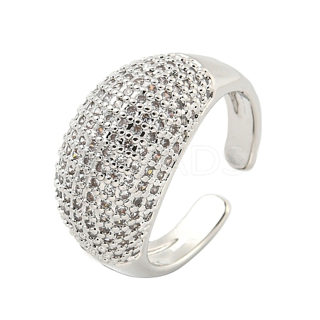 Real Platinum Plated Brass Micro Pave Clear Cubic Zirconia Cuff Rings RJEW-L113-016P-01-1