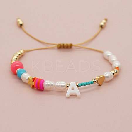 Bohemian Style Shell Letter Bead Braided Bead Bracelets for Women WG07C1E-01-1