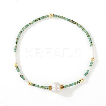 Natural Freshwater Pearl and Dyed Natural Howlite Rice Beaded Stretch Bracelets for Women PF0459-1-1