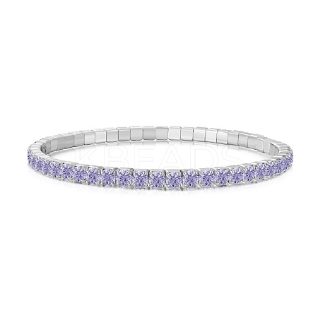 925 Sterling Silver Micro Pave Cubic Zirconia Stretch Bracelets for Women STER-D307-01P-09-1