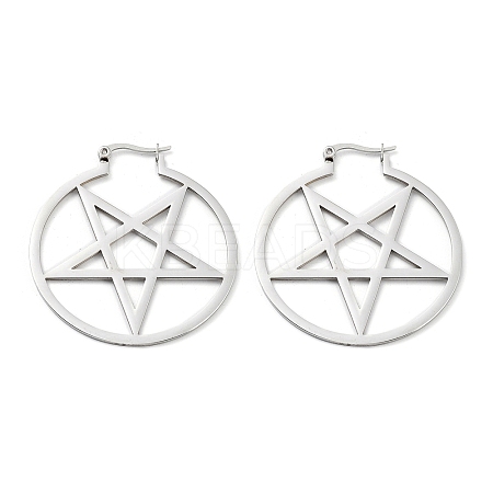 Tarnish Resistant 304 Stainless Steel Ring with Star Hoop Earrings for Women LS-EJEW-R156-04P-1