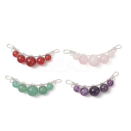 4Pcs 4 Styles Natural Tiger Eye & Rose Quartz & Carnelian & Amethyst Round Beaded Connector Charms PALLOY-TA00408-02-1