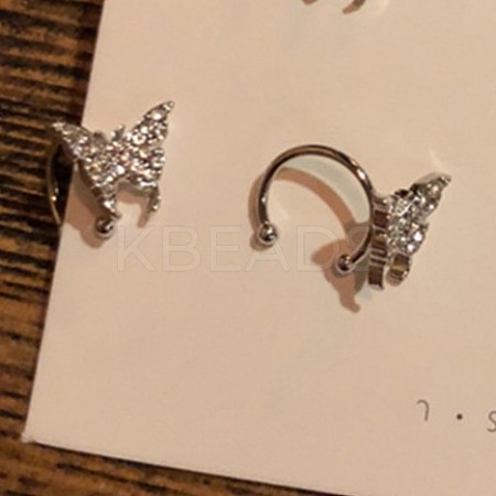 Butterfly Brass Micro Pave Clear Cubic Zirconia Cuff Earrings WGE0DF4-04-1