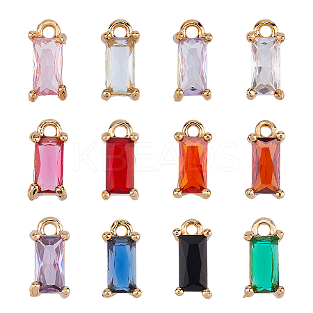 24Pcs 12 Colors Brass Cubic Zirconia Charms FIND-HS0001-13-1