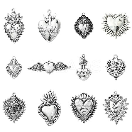 24Pcs 12 Styles Tibetan Style Alloy Pendantss FIND-CJ0002-38-1
