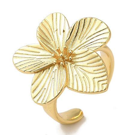 Flower Rack Plating Brass Cuff Rings for Women RJEW-G323-07G-1
