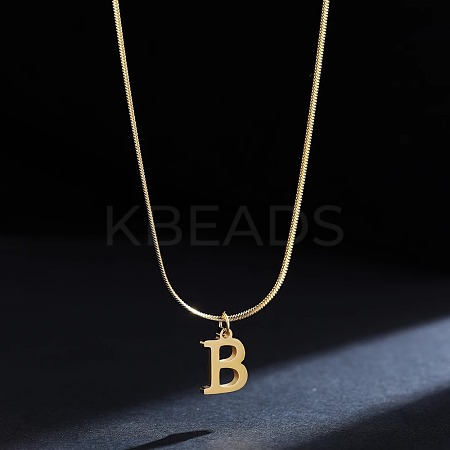 316 Surgical Stainless Steel Initial Pendant Flat Snake Chain Necklaces for Women WGC1053-02-1