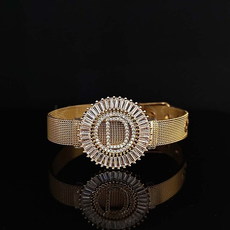 Brass Micro Pave Clear Cubic Zirconia Bangles for Women FS-WGA7409-04-1