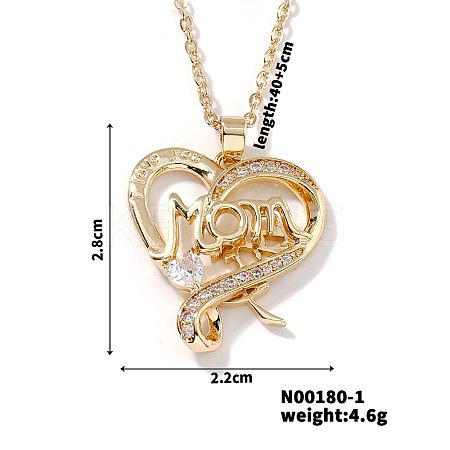 Simple and Elegant Brass Pave Clear Cubic Zircon Mom Heart Pendant Necklaces for Mother's Day TM6595-1-1