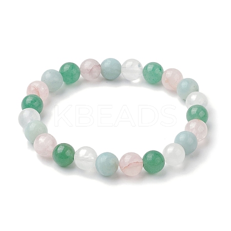 8mm Round Natural Rose Quartz & Amazonite & Green Aventurine & Quartz Crystal Beaded Stretch Bracelets for Women X-BJEW-JB10625-02-1