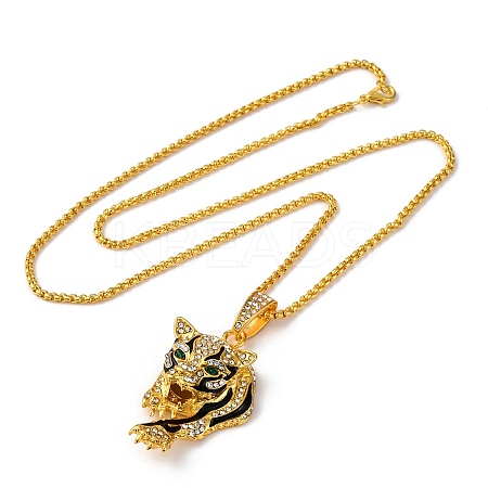 Leopard Alloy Crystal Rhinestone Black Enamel Pendant Necklaces for Men FS-WG82C69-01-1