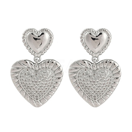 Rack Plating Brass Heart Stud Earrings for Women EJEW-D280-06P-1