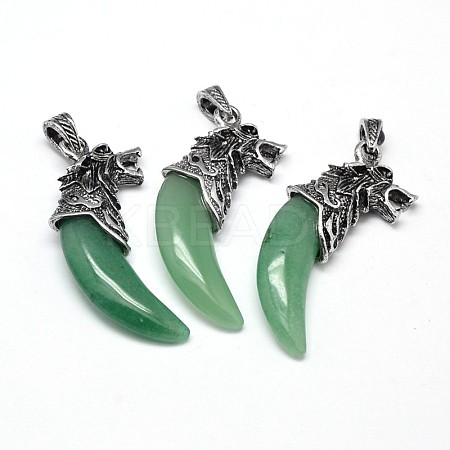 Antique Silver Zinc Alloy Natural Green Aventurine Big Pendants G-F228-63M-FF-1