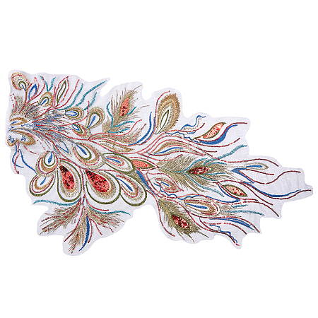 Peacock Tail Pattern Polyester Lace Computerized Embroidery Ornament Accessories DIY-WH0308-234A-1