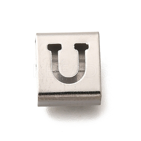 Letter Style 304 Stainless Steel Square Slide Charms STAS-L132-09U-1