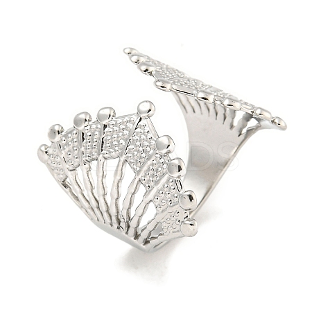 Non-Tarnish 304 Stainless Steel Fan Shape Open Cuff Ring for Women RJEW-A043-18P-1