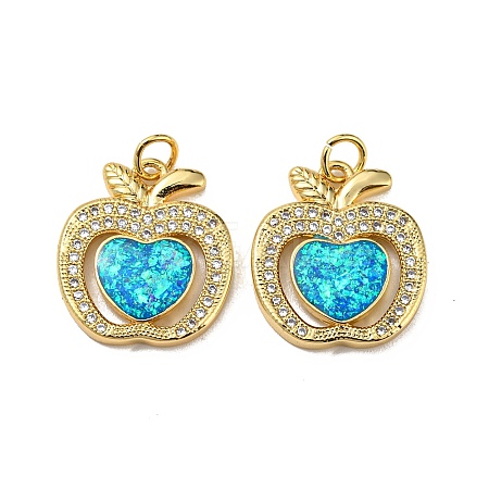 Brass Micro Pave Cubic Zirconia with Synthetic Opal Pendants KK-D096-01A-G-1