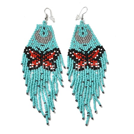 Bohemia Woven Glass Seed Bead Dangle Earrings EJEW-A046-02A-1