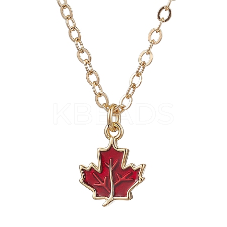 Brass Red Enamel Maple Leaf Pendant Cable Chain Necklaces for Women NJEW-JN05080-1