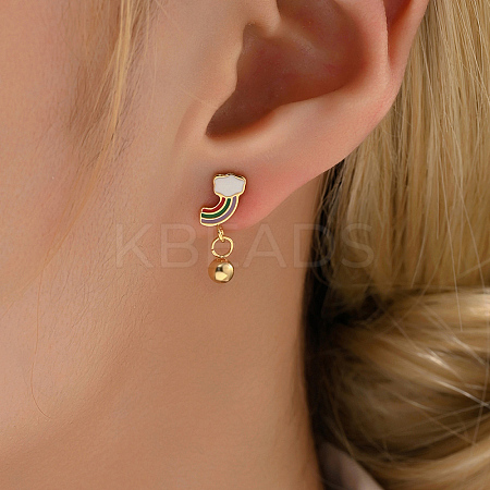 Fashionable Classic Versatile Rainbow with Round 201 Stainless Steel Stud Earrings NE2607-1