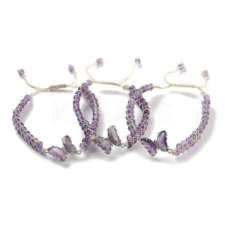 Natural Amethyst Braided Round Bead Bracelets BJEW-K251-06B-1