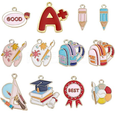 24Pcs 12 Style School Theme Alloy Enamel Pendants FIND-SC0004-12-1