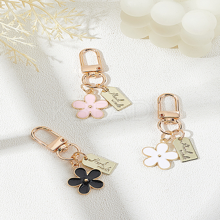 3Pcs 3 Colors Daisy Alloy Enamel Pendant Decorations with Arch Charm KEYC-LP0001-35-1