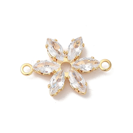 Brass Pave Clear Cubic Zirconia Flower Links Connector Charms KK-M294-01G-1