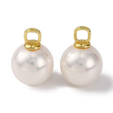 Rack Plating Brass & Shell Pearl Ball Pendants KK-B103-03A-G-1