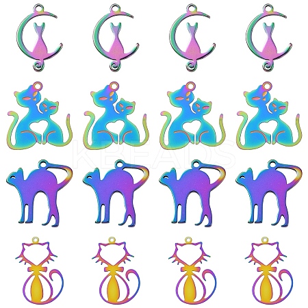 40Pcs 4 Styles 201 Stainless Steel Pendants STAS-YW0002-62MC-1