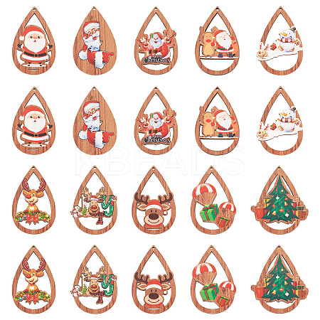 20Pcs 10 Styles Christmas Theme Wood Big Pendants WOOD-TA0001-92-1