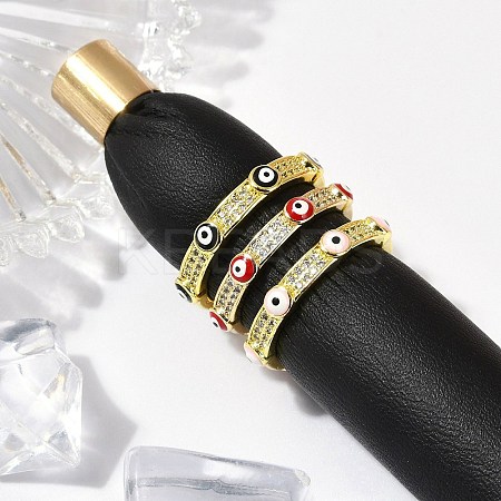 Brass Micro Pave Clear Cubic Zirconia Enamel Cuff Rings for Women RJEW-L113-022G-1