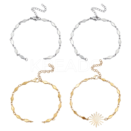 8Pcs 2 Colors 304 Stainless Steel Rhombus Link Chain Bracelet Making AJEW-MA00004-1