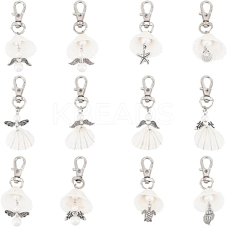 Angel Acrylic & Glass Pearl & Shell Pendant Decorations HJEW-GO00037-1