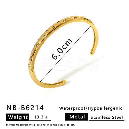 304 Stainless Steel Micro Pave Clear Cubic Zirconia Cuff Bangles for Women WG3B407-01-1