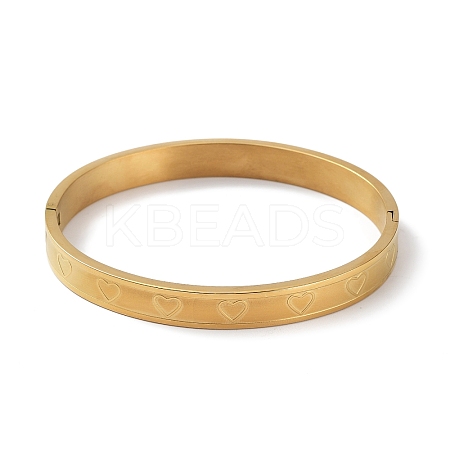 Ion Plating(IP) 304 Stainless Steel Grooved Heart Bangles BJEW-F464-15G-1