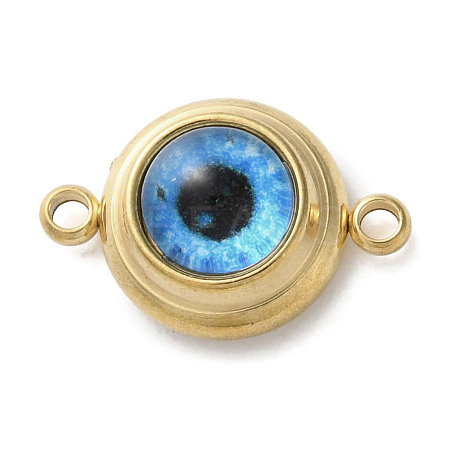 304 Stainless Steel & Acrylic Blue Evil Eye Connector Charms LS-STAS-M091-01G-1