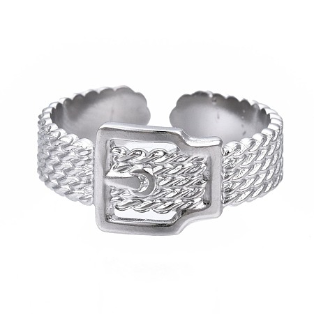 Non-Tarnish 304 Stainless Steel Belt Buckle Shape Cuff Ring RJEW-T023-59P-1