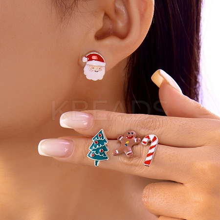 4Pcs Christmas Theme Alloy Enamel Stud Earrings EJEW-B068-02KCGG-01-1