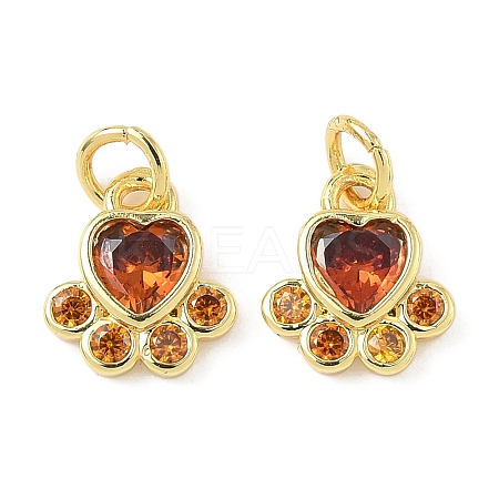 Brass Pave Cubic Zirconia Paw Print Charms KK-I355-17G-01-1