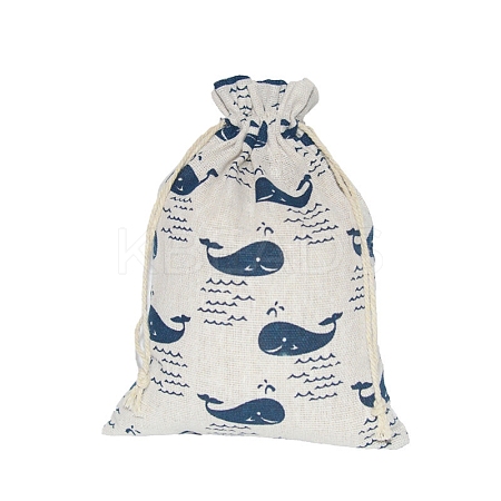 Printed Cotton Imitation Burlap Packing Pouches Drawstring Bags LS-PW-WG7B662-18-1